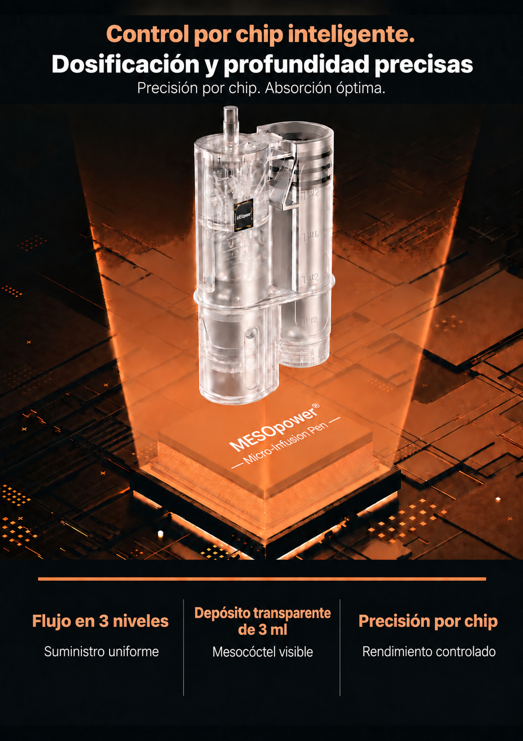 Dep&oacute;sito transparente de 3 ml con chip inteligente integrado