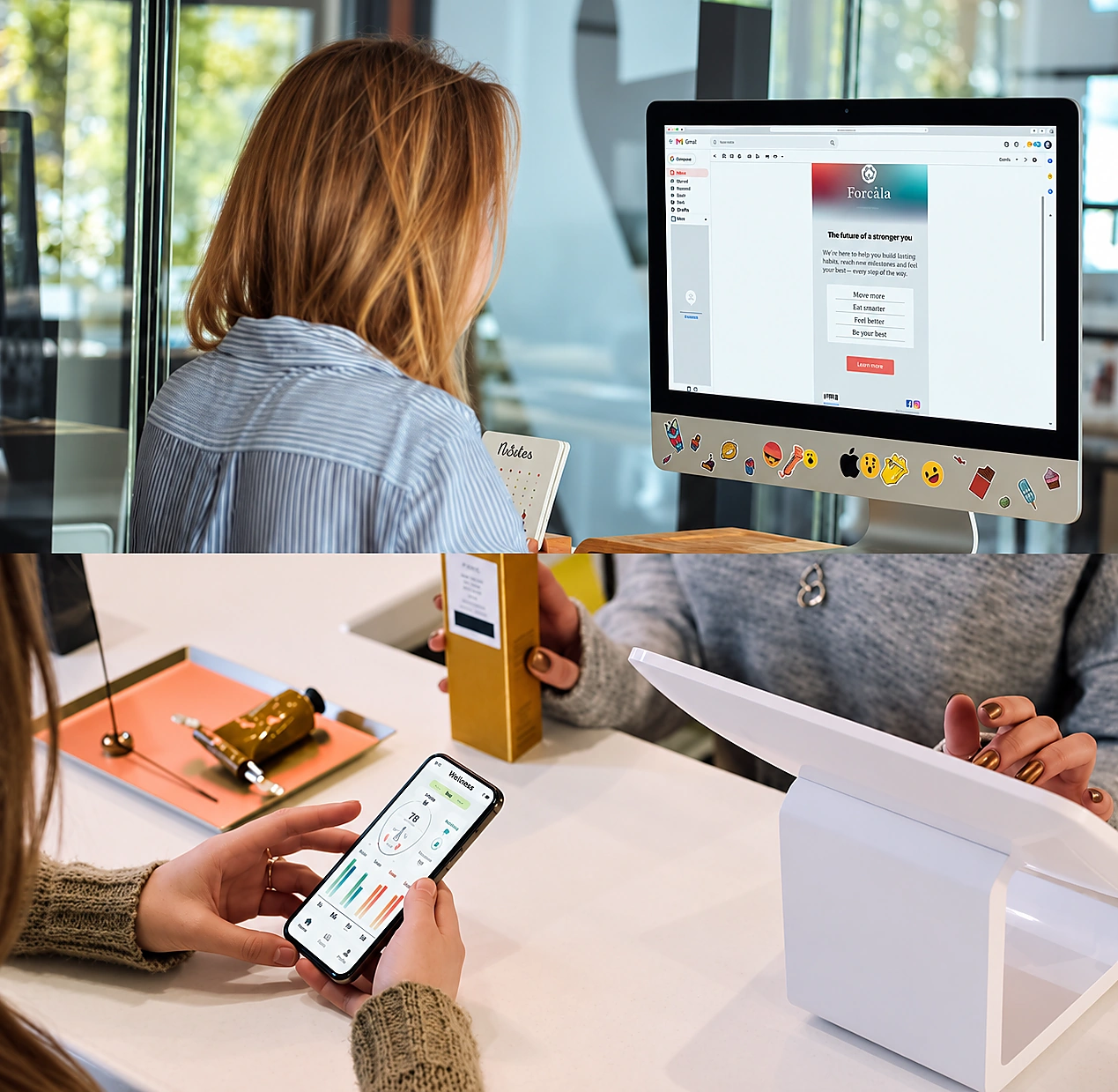 Focuskin analyseresultat vist p� computer og mobil
