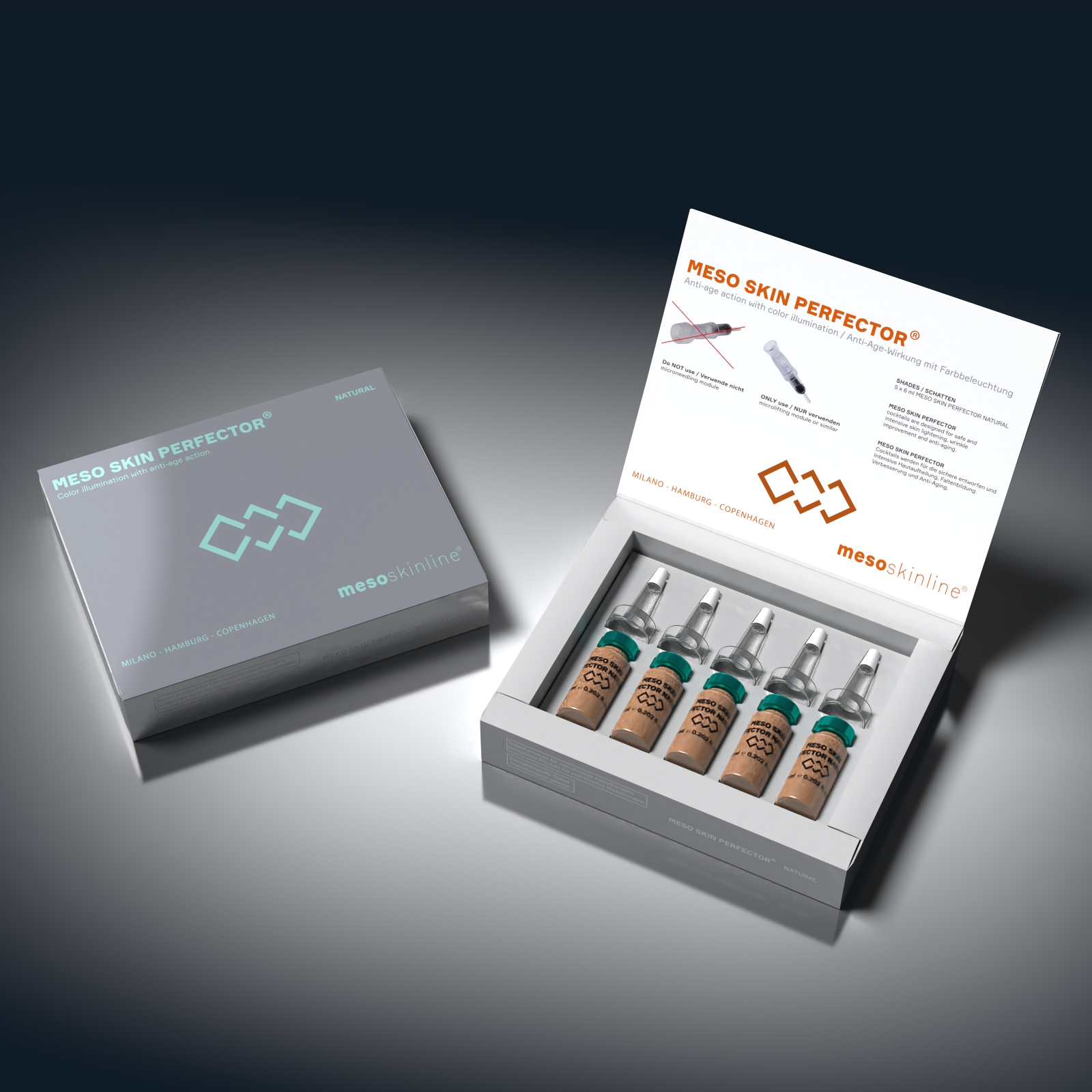 Product boxes  opened  MESO SKIN PERFECTOR Natural