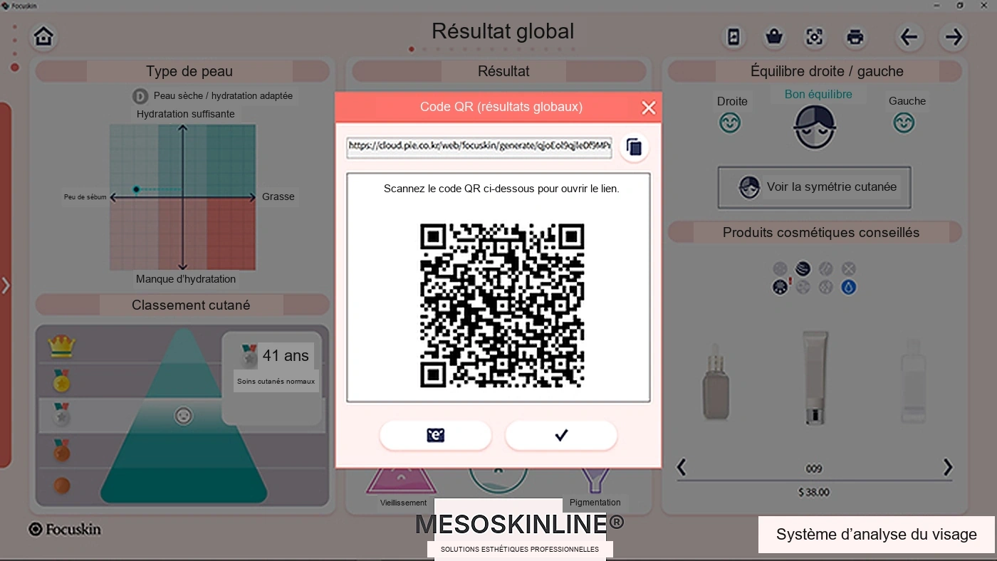 Partage des résultats Focuskin par code QR