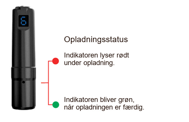 PMUpower Pen-batteriets røde og grønne opladningsindikator
