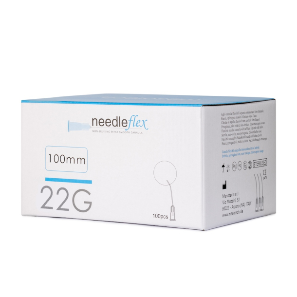 NEEDLEFLEX 22G - (50mm - 100mm) 100 Flexible needle cannula with blunt tip and side hole