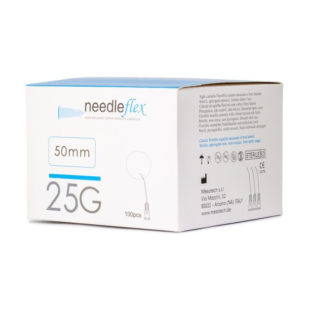 NEEDLEFLEX 25G - (38mm / 50mm) 100 Flexible needle cannula with blunt tip and side hole