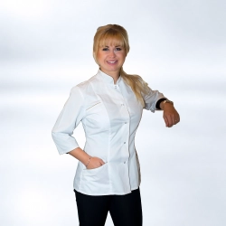 Clinic coat with logo in white and black (S, M, L, XL). Eco textile