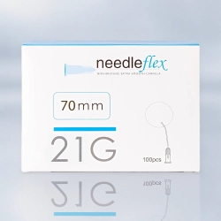 NEEDLEFLEX 21G - (70mm) 100 Flexible needle cannula with blunt tip and side hole
