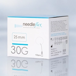 NEEDLEFLEX 30G - (25mm) 100 Flexible needle cannula with blunt tip and side hole
